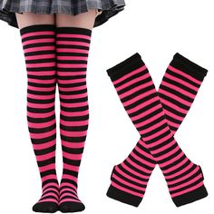 Aesthetics Clothing, Fem Fits, Alt Boy, American Festivals, Desired Wardrobe, Striped Gloves, Striped Stockings, Christmas Cosplay, Halloween Socks