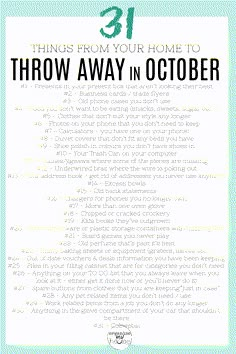 Monthly Cleaning, Eat Snacks, Organize Declutter, October 31