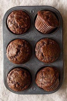 chocolate muffins in a baking pan on a table