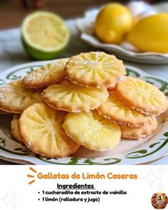 a white plate topped with lemon cookies on top of a table