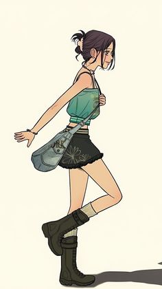 a drawing of a woman in short skirt and boots