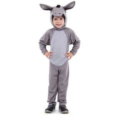 a little boy in a donkey costume is standing with his hands on his hipss