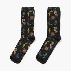 Super soft all-over printed knit socks with extra cushioning in the sole. Suitable for men and women. Devonian Creatures. paleoart. including trilobites and early fish Fish Socks, Knit Socks, Socks For Sale, Knitting Socks, Mario, Multi Color, Socks, Fish, Men And Women