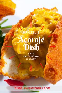 a close up of food on a plate with the words brazil's acaree dish