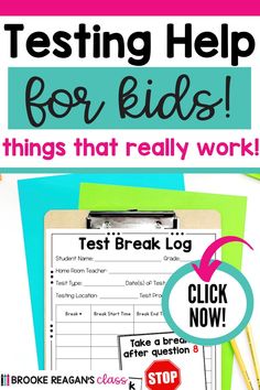 a clipboard with text reading testing help for kids things that really work click now