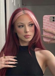 Pink Money Piece, Chi Hair, Pink Money, Prettiest Celebrities, Wine Hair, Hair Color Streaks, Money Piece