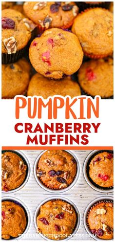 pumpkin cranberry muffins with text overlay