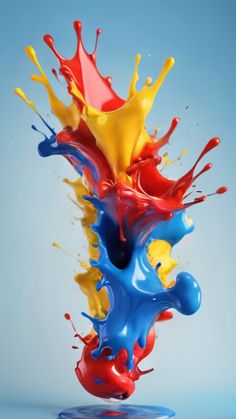 colorful liquid splashing into the air on a blue surface