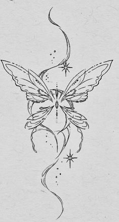 a drawing of a butterfly with stars on it's wings