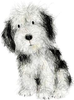 a black and white drawing of a dog