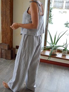 "Handmade washed linen woman's Pajama Top and long pants. A cozy pajama with regulating straps. Creating this collection I was thinking, first of all, about comfort and feelings of those who would wear it. Natural high-quality softened linen, well-considered details and good quality of seams - this is exactly what will help your body to feel taken care of. Set is made of stonewashed linen that becomes better after every wash. Linen will warm you when cold and will not let you get overheated, it Cotton Pajamas Women Summer, Linen Pjs For Women, Linen Pajamas For Women, Linen Bridesmaid Pajamas, Relaxed Fit Linen Sleepwear For Loungewear, Spring Linen Loungewear Sleepwear, Linen Nightwear, Linen Pjs, Linen Sleep Sets With Relaxed Fit