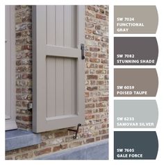 an image of exterior paint colors for windows and doors with brick wall in the background