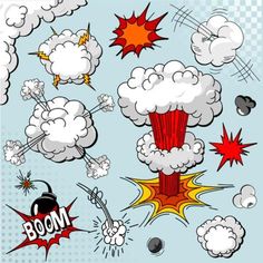 comic book explosion with boom clouds and stars