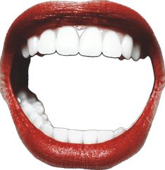 an open mouth with white teeth and red lipstick