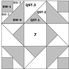 the quilt block is shown in grey and white, with numbers for each block on it