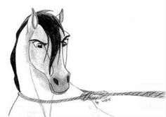 a drawing of a horse tied up with a rope