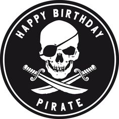 happy birthday pirate with skull and crossed swords