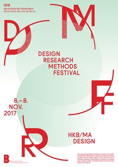 an advertisement for the design research method festival, with red and white letters on green background