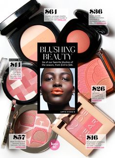 an advertisement for the new cosmetics brand, featuring blushes and powdered eyeshades