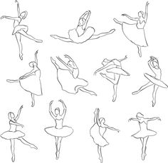 a bunch of ballerinas that are in the air with their arms and legs spread out