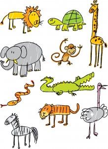 an image of cartoon animals and giraffes