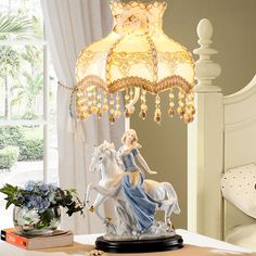 Retro Wave Edge Table Lamp With Ceramic Woman And Horse Decor - White Night Light Woman And Horse, Art Deco Light Fixtures, Ceramic Woman, Girls Princess Room, Nordic Wedding, Wedding Room Decorations, Retro Table Lamps, Retro Wave, Lamp Retro