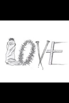 the word love is written in black and white with a drawing of a christmas wreath next to it