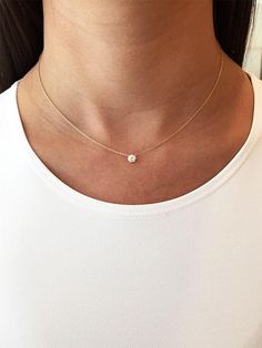 Small Faux Diamond Solitaire Necklace • 14K White Gold• 16" Long• Faux Diamond .5CT Gold Chain Design For Men, Grad Jewelry, Necklace Design Ideas, Jewelry Redesign, Best Necklace, Xo Necklace, Triple Layer Necklace, Leather Necklaces, Small Pendants