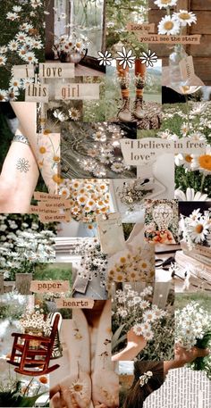 a collage of photos with flowers and words