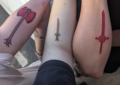 adventure time weapons ( Marcelines bass, grass sword, demon blood sword ) for a bunch of besties Marceline Bass Tattoo, Marceline Tattoo Ideas, Adventure Time Swords, Marceline Tattoo, Drawing Memes, Blood Tattoo, Adventure Time Tattoo, Adventure Time Marceline