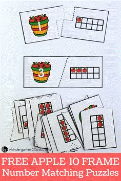 an apple themed number matching puzzle is shown with the words, free apple 10 frame