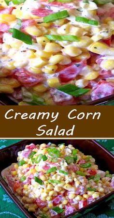 creamy corn salad with green onions and red peppers