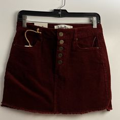 Nwt Burgundy Corduroy Skirt. Junior Size 3, Similar To Women’s Size 2-4. 70s Skirts, Casual Cheap Corduroy Mini Skirt, Yellow Denim Skirt, Red Courderoy Skirt, High Waist Corduroy Mini Skirt, 70s Corduroy Skirt, Corduroy Mini Skirt With Button Closure, Yellow Mini Skirt, 70s Skirt