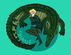 a drawing of a man sitting on top of an alligator