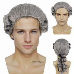 Synthetic Hair Historical Judge Colonial Wig Man Long Wave Grey Wigs Washington Halloween Costume Colonial Wigs, Grey Wigs, Grey Wig, Costume Cosplay, Cosplay Wig, Cosplay Wigs, Synthetic Hair, Heat Resistant, Halloween Costume