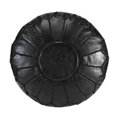 a black leather poufce on a white background