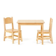 two children's wooden chairs and table against a white background