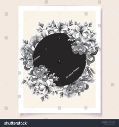 black and white floral frame with space for your text or image on the wall,