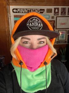 Balaclava Hood made with anti-pill fleece Stay warm in style!  Wear with hood up or down, and face mask up or down  Pull strings with cord stops to stay tight  Adult size, fits most!  Brimmed hat not included Diy Balaclava, Snow Fashion, Brimmed Hat, Fleece Hat, Holy Shirt, South Lake Tahoe, Winter Aesthetic, Cool Hats