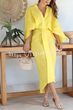 Chantelle Linen Blend Kimono Sleeves Drape High Low Maxi Dress African Head Dress, High Low Maxi Dress, Trumpet Sleeve, Woman Suit Fashion, Stylish Party Dresses, Classy Dress Outfits, Kimono Sleeves, Vacation Wear, Long Dress Casual