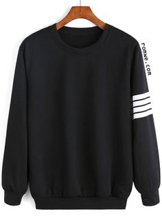 Round Neck Varsity-Striped Sweatshirt Shirts Striped, Black Striped Shirt, Striped Sweatshirt, Sweaters Black, Sweet Shirt, Striped Pullover, Round Neck Shirt, Striped Sweatshirts, Black Pullover