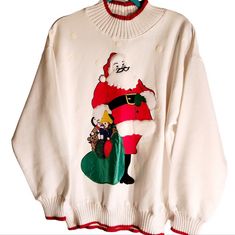 Brand Is Westbound Size Is Large, Tags Attached, Never Been Worn, Adorable Santa With Gifts Applique, Fit Is Oversized Drop Shoulder Crew Neck W Mock Turtleneck Rib Knit, Looks Absolutely Stunning On And Is Perfectly Festive For The Holiday Season Santa Sweater, Holiday Sweaters, Christmas Clothes, Womens Sweater, Vintage Santa, Santa Baby, Holiday Sweater, Mock Turtleneck, Vintage Santas