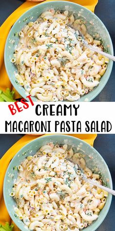 teal bowl filled with Creamy Macaroni Pasta Salad and spoon Salad For Picnic, Summer Pasta Salad Recipes Cold, Cold Pasta Salad Recipes Easy, Creamy Pasta Salad Dressing, Recipes With Elbow Noodles, Pasta Salad With Mayo, Dressing Recipes Salad, Easy Cold Pasta, Pasta Dressing