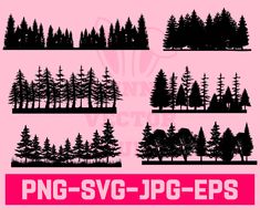 the silhouettes of different trees and shrubs are shown in black on pink background, with text