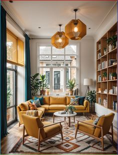 a living room filled with furniture and lots of windows