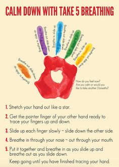 a poster with instructions for how to take 5 breathings from your child's hand