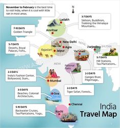 india travel map with all the major tourist attractions and places to visit in india on it