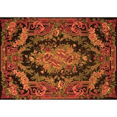 an ornate rug with red and green flowers on the center, surrounded by black background