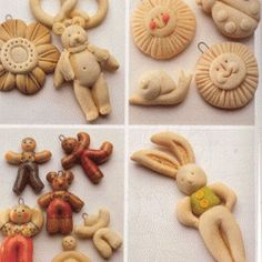 several pictures of different items made out of clay, including teddy bears and other things