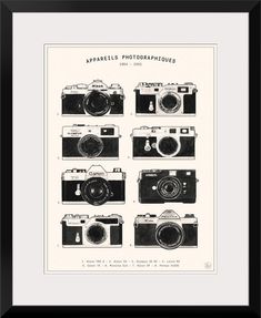 an old fashioned camera is shown in this black and white photo, with the words apparels photographics on it